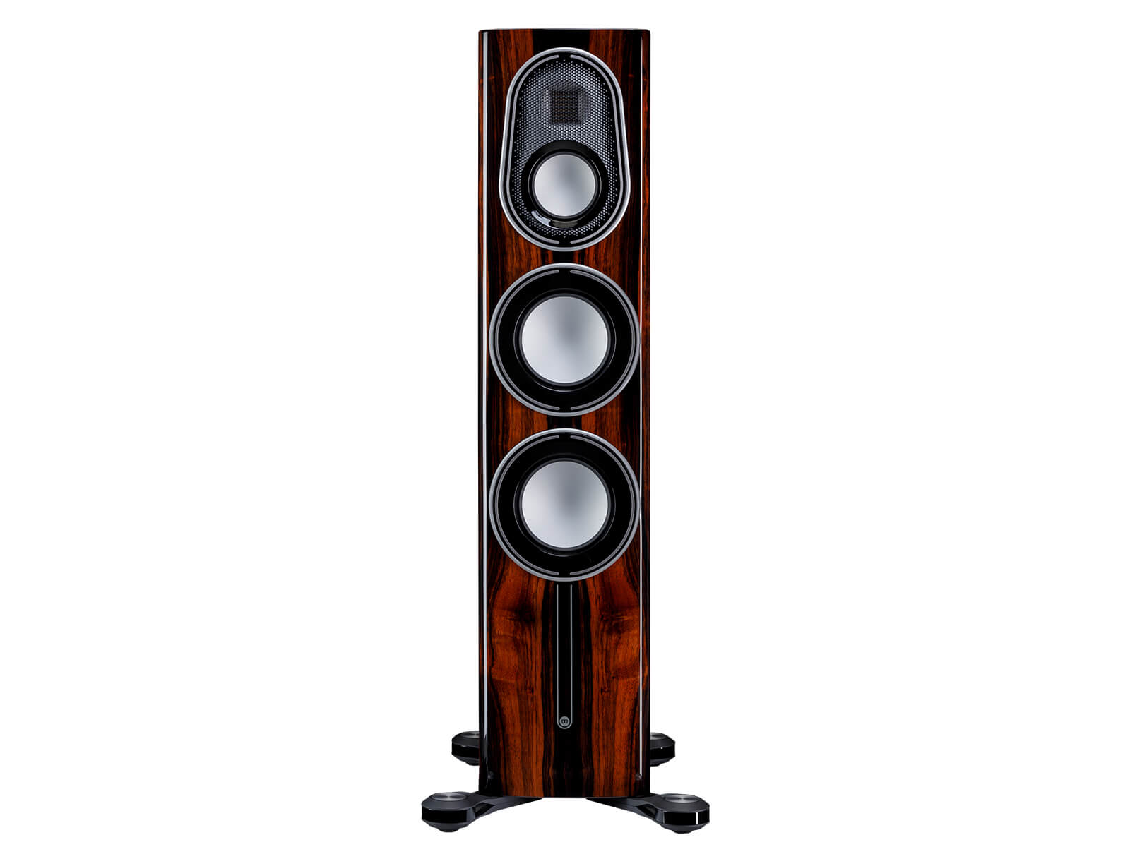 Monitor Audio's Platinum 200 3G, in a Piano Ebony finish, front view.