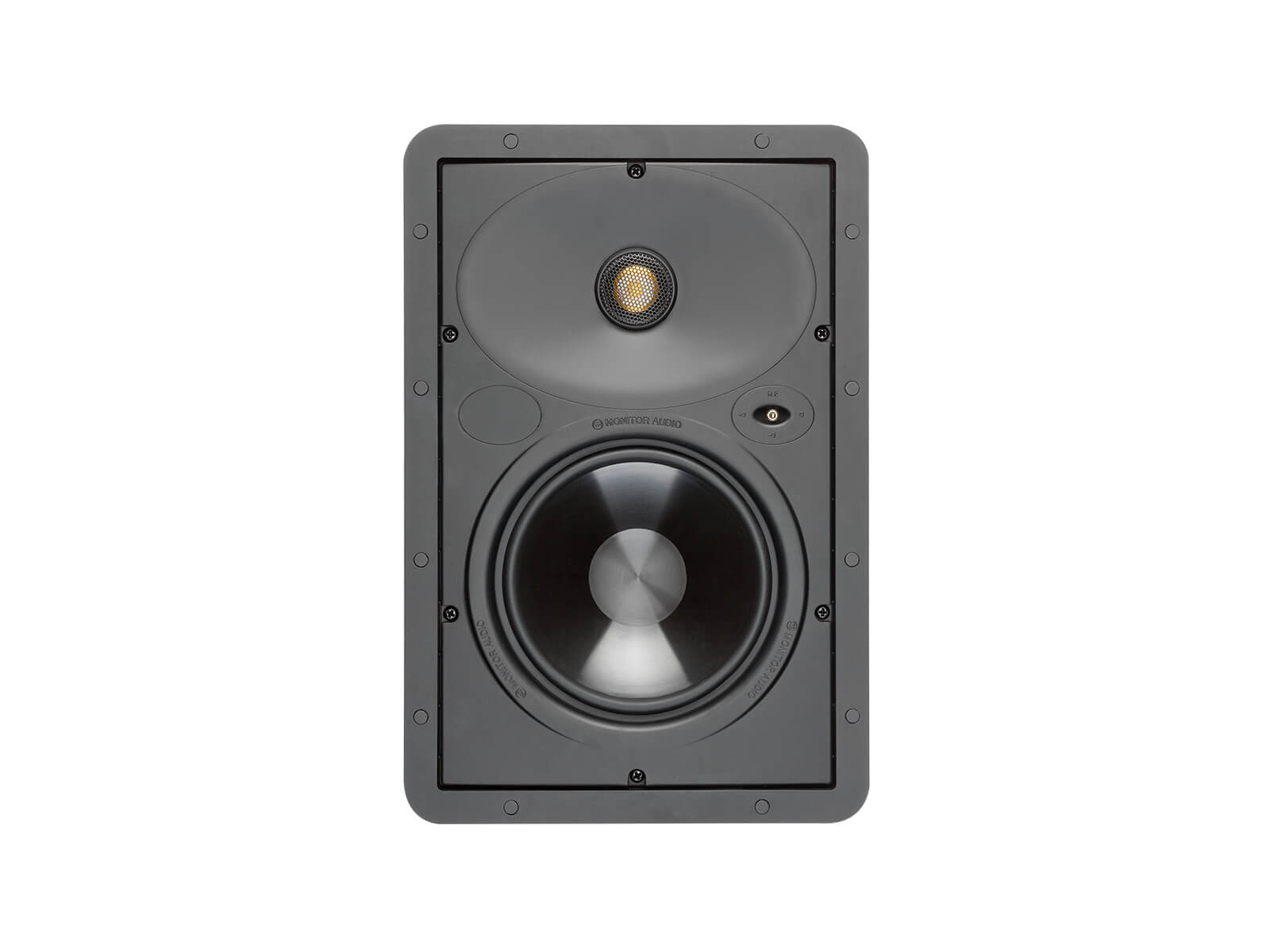 Core W165, front-on, grille-less in-wall speakers.