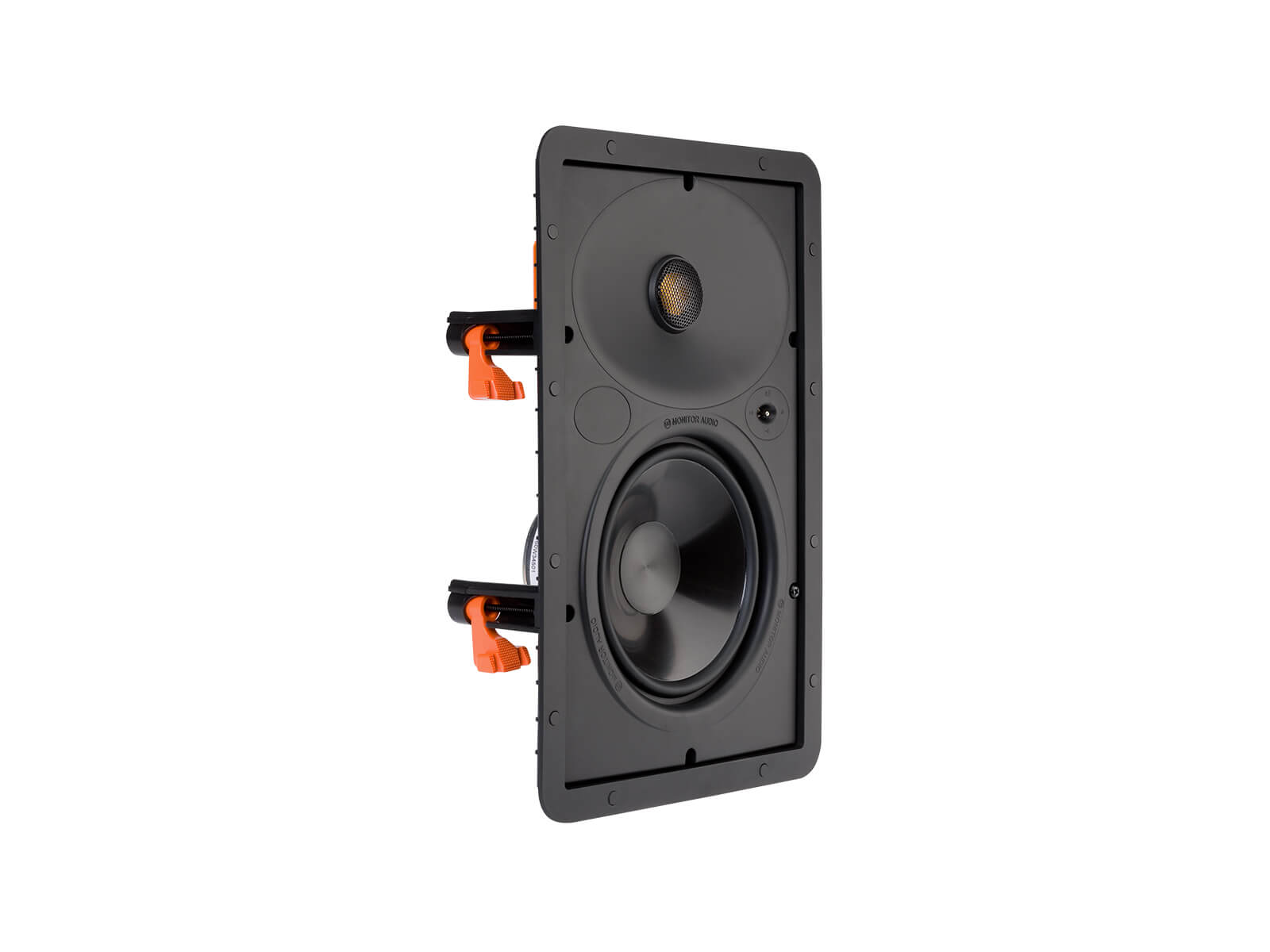 Core W165, front ISO, grille-less in-wall speakers.