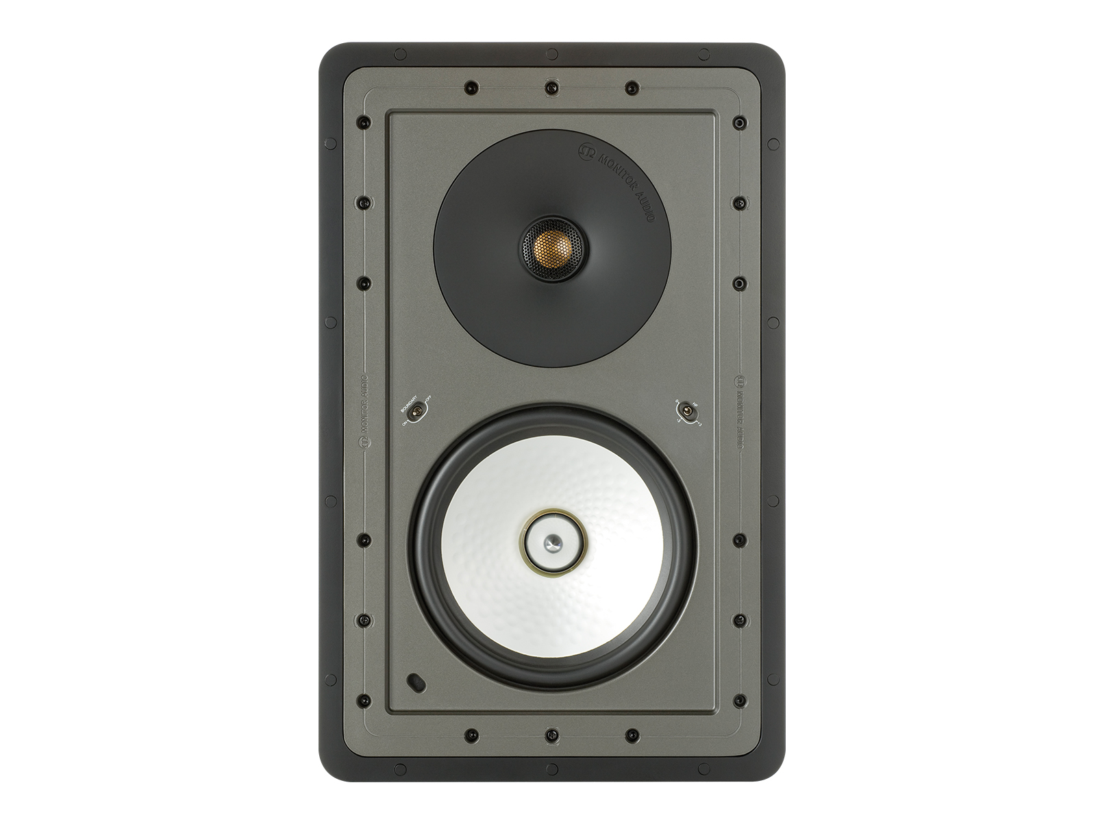 Controlled Performance CP-WT380, front-on, grille-less in-wall speakers.